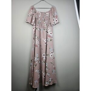 Bloomchic Floral Smocked Maxi Dress Mauve Pink Flutter Sleeve Womens Size 12